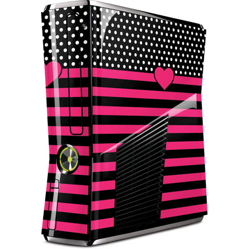 Polka Dots and Stripes Heart in Pink Xbox 360 Slim (2010) Skin